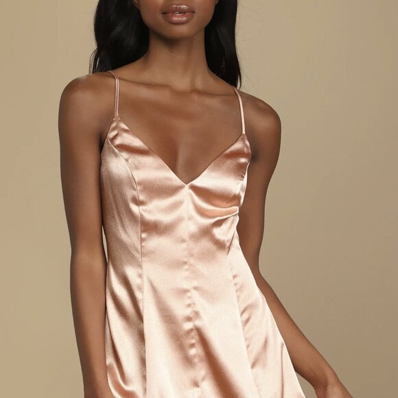 NWT Lulus Make it a Night to Remember Peach Satin Mini Dress - Picture 2 of 7